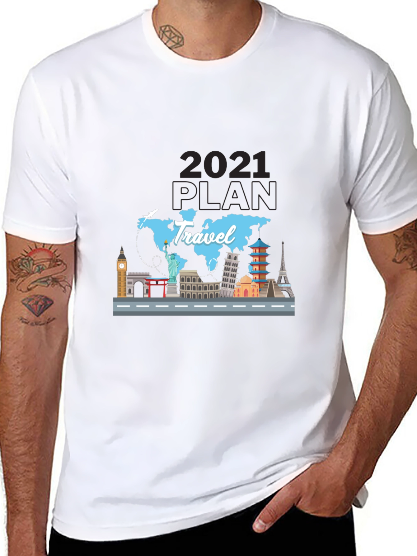 Travel 2021 Plan T-Shirt - World Landmark Tee