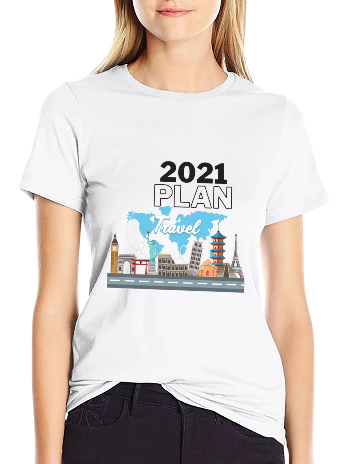 Travel 2021 Plan T-Shirt - World Landmark Tee
