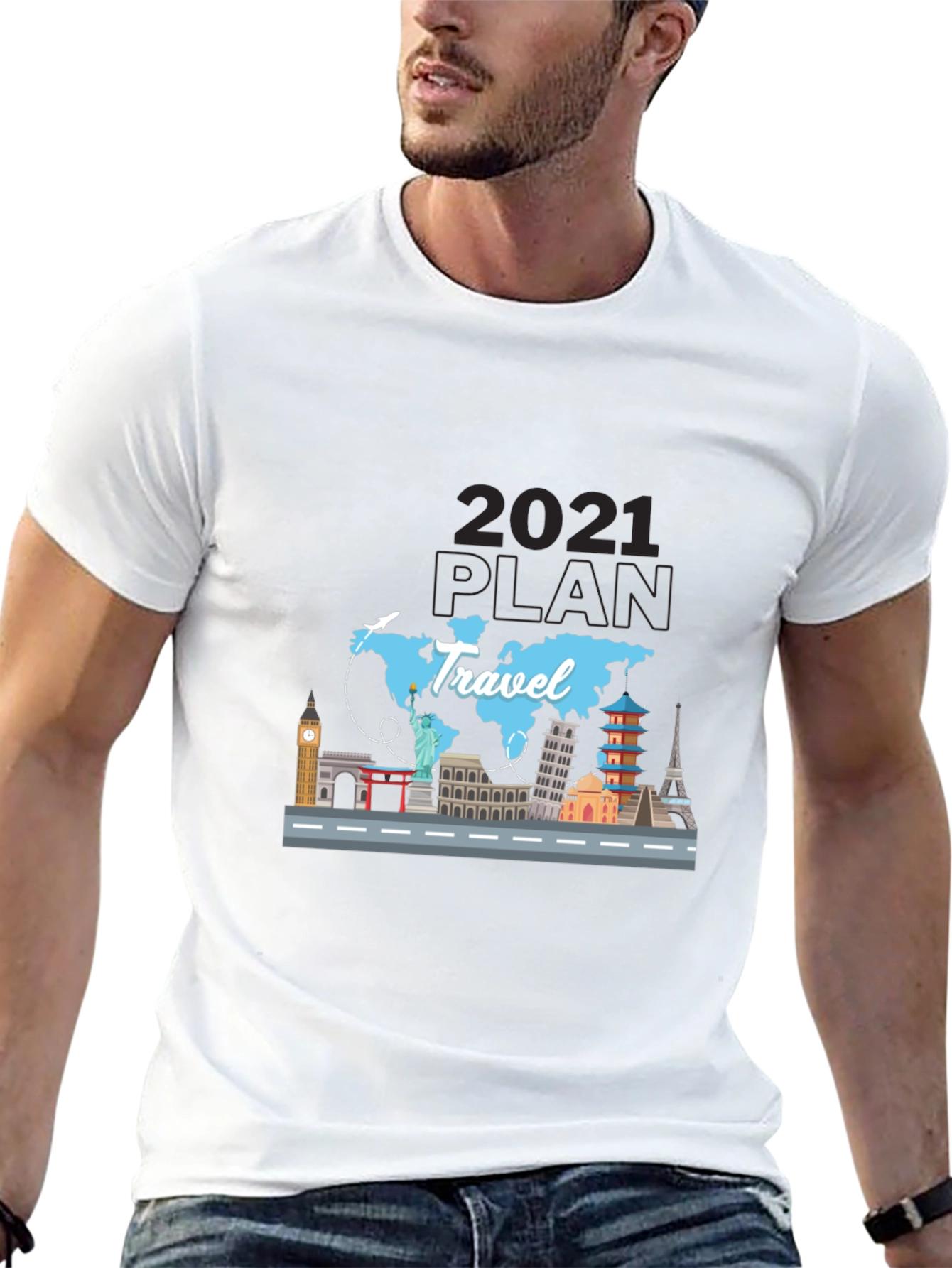 Travel 2021 Plan T-Shirt - World Landmark Tee