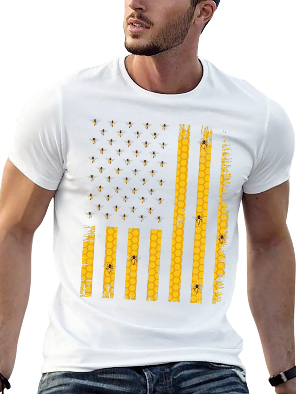 Bee Flag T-Shirt - Honeycomb and Bees Design