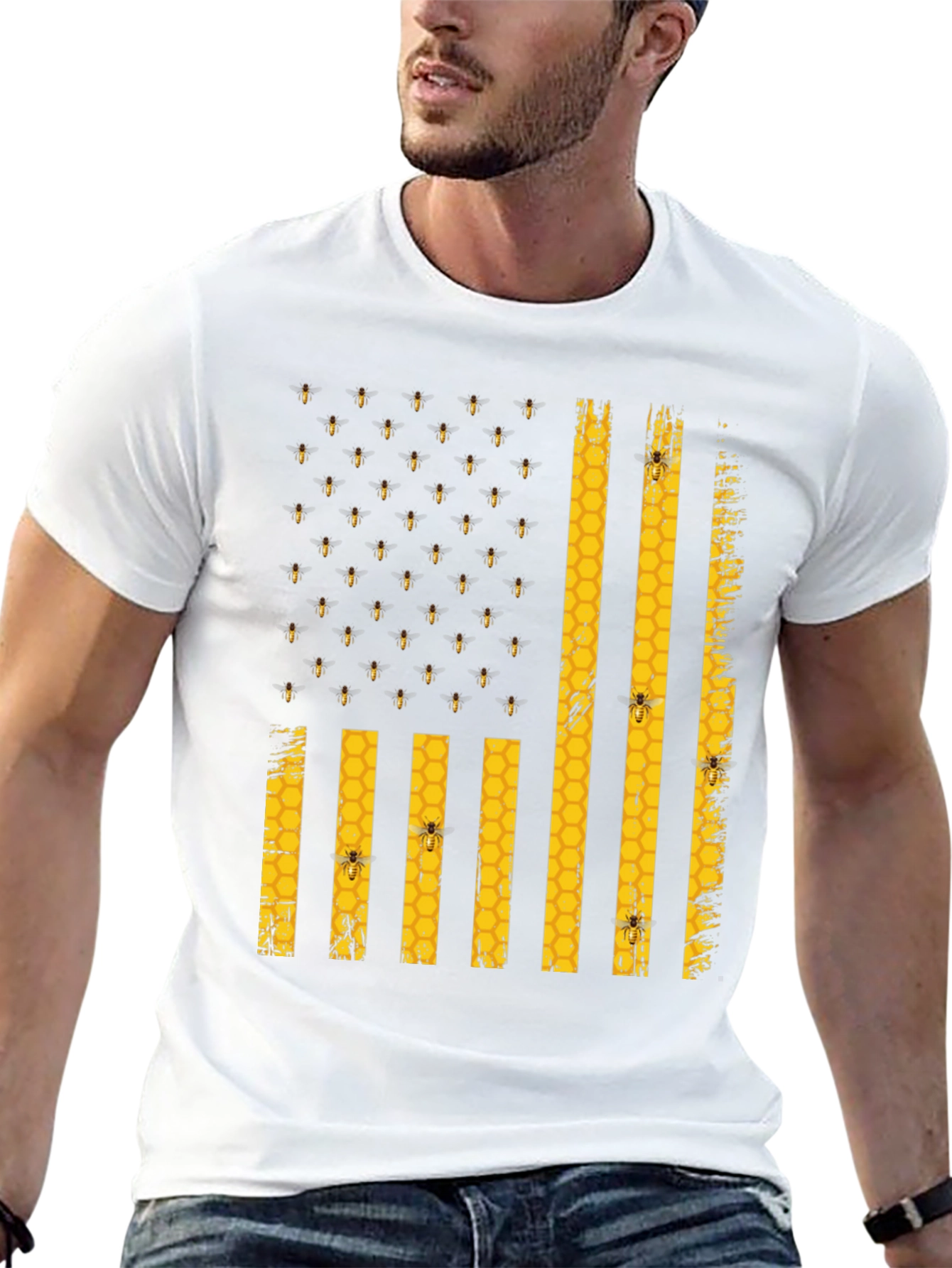 Bee Flag T-Shirt - Honeycomb and Bees Design