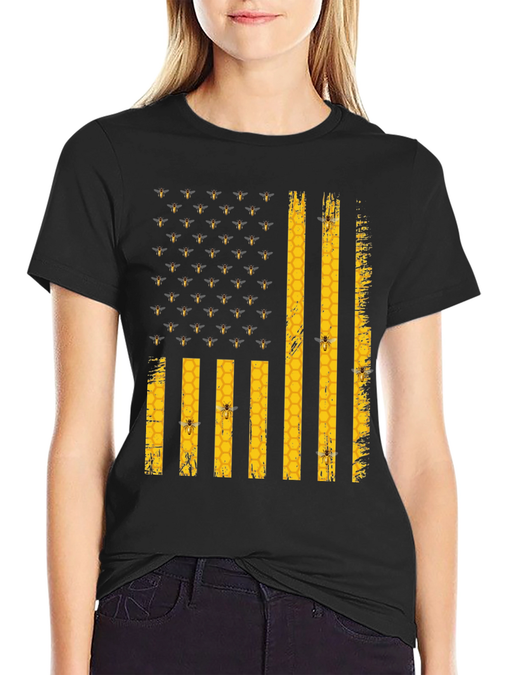 Bee Flag T-Shirt - Honeycomb and Bees Design