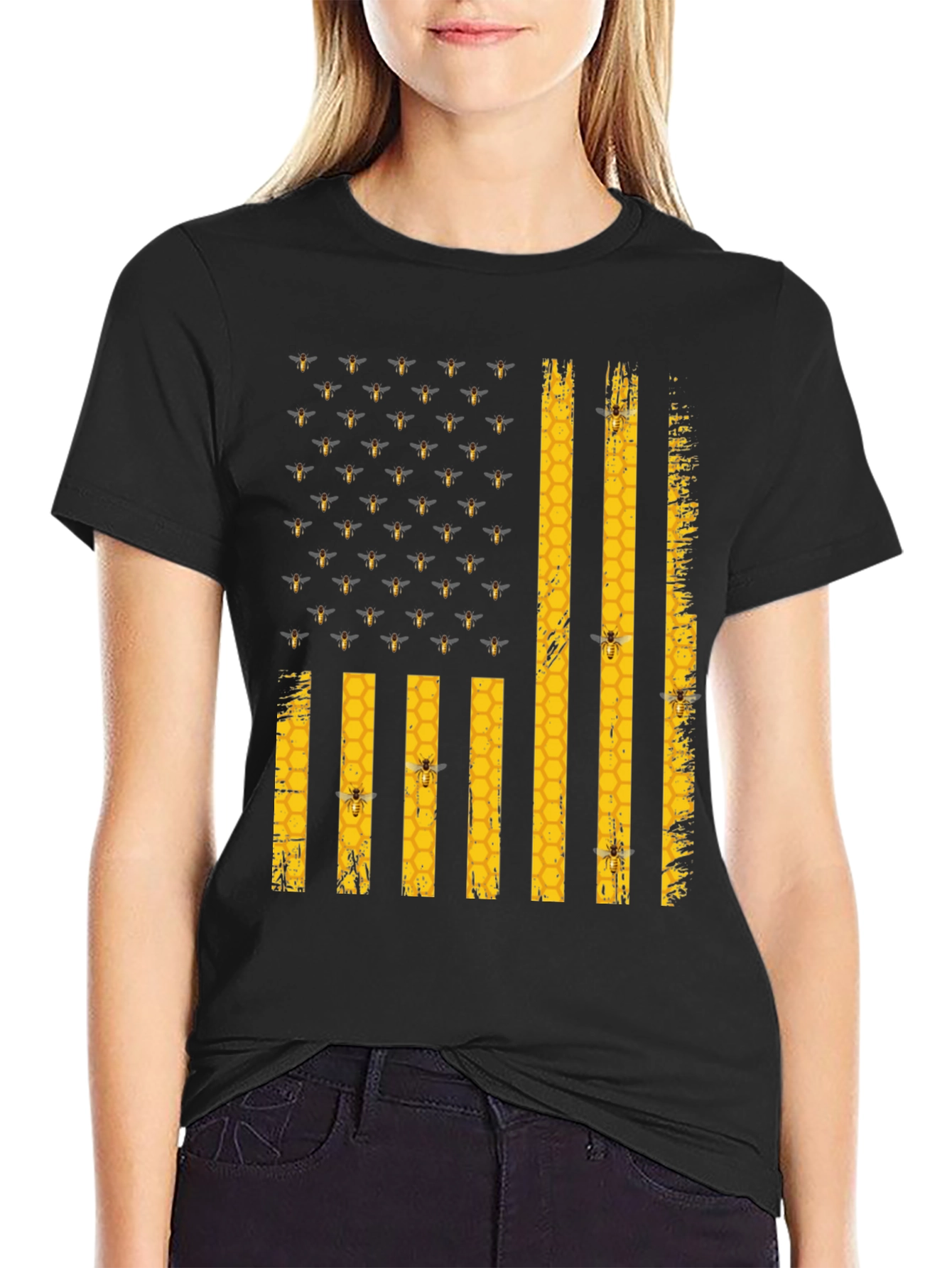 Bee Flag T-Shirt - Honeycomb and Bees Design