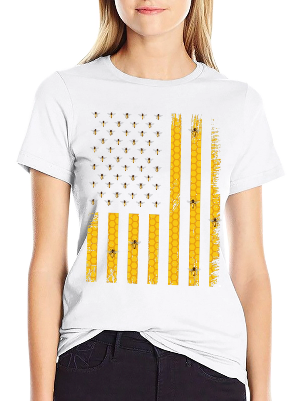 Bee Flag T-Shirt - Honeycomb and Bees Design
