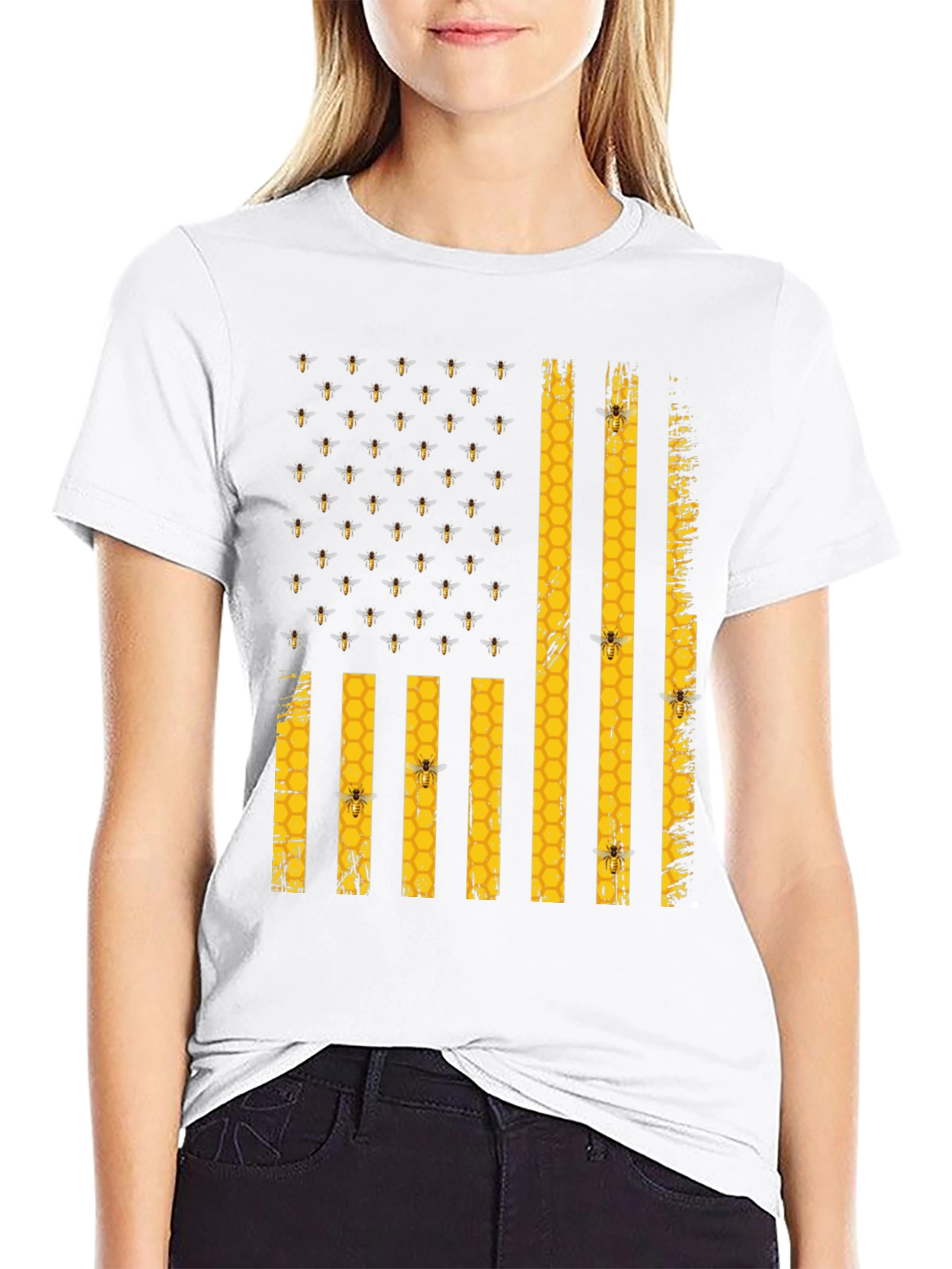 Bee Flag T-Shirt - Honeycomb and Bees Design