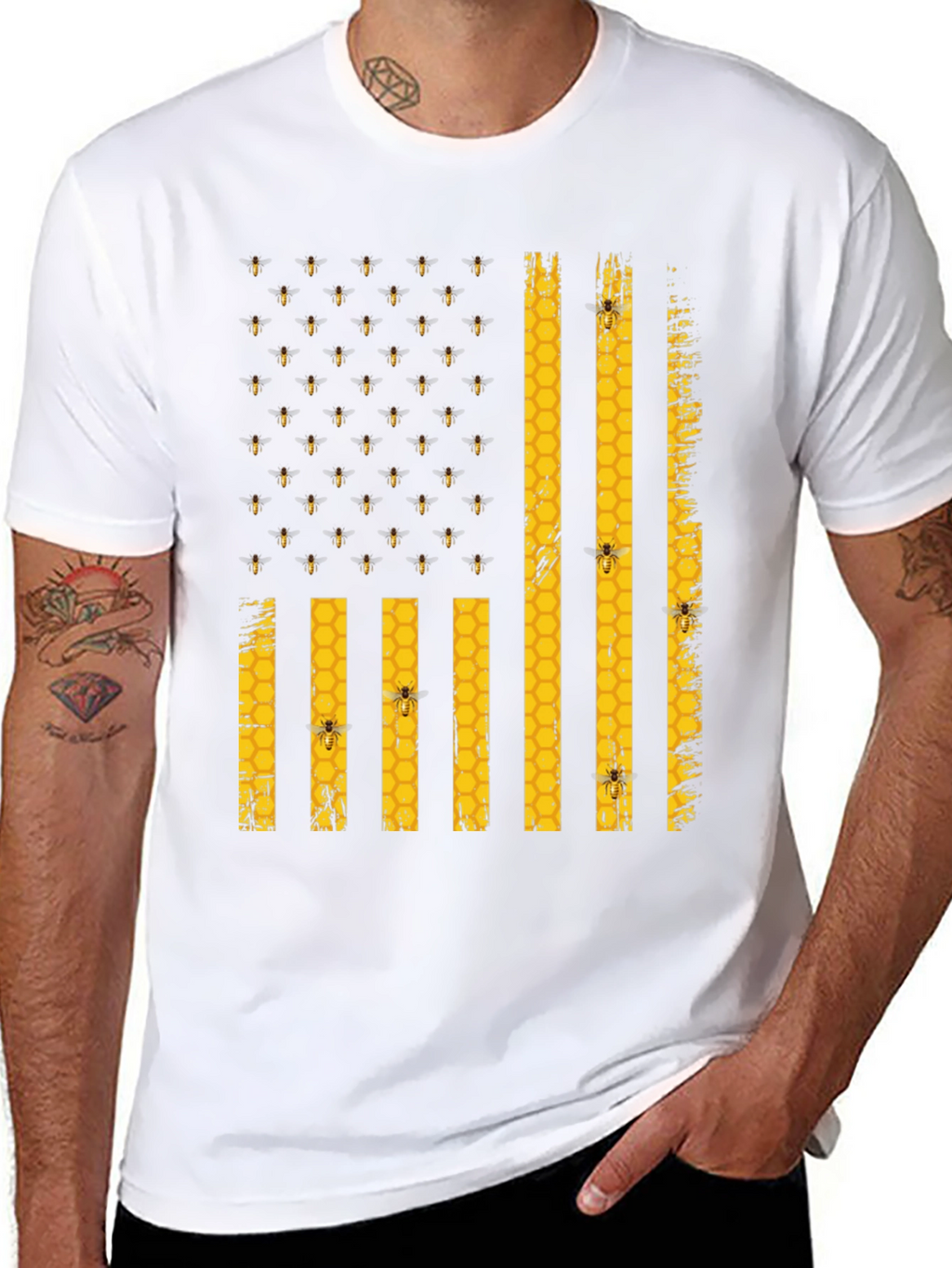 Bee Flag T-Shirt - Honeycomb and Bees Design