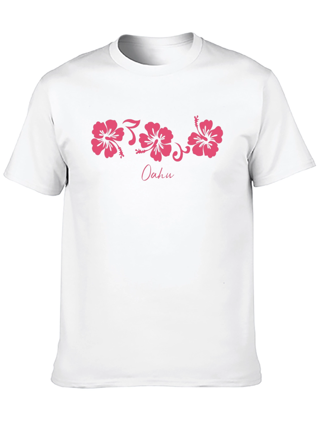Oahu Pink Hibiscus Flower Graphic Black T-Shirt