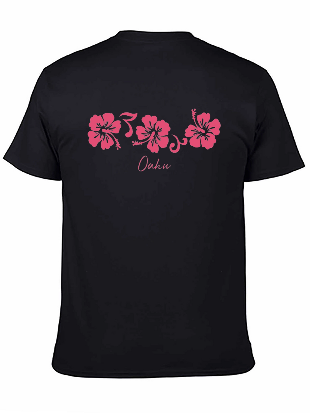 Oahu Pink Hibiscus Flower Graphic Black T-Shirt