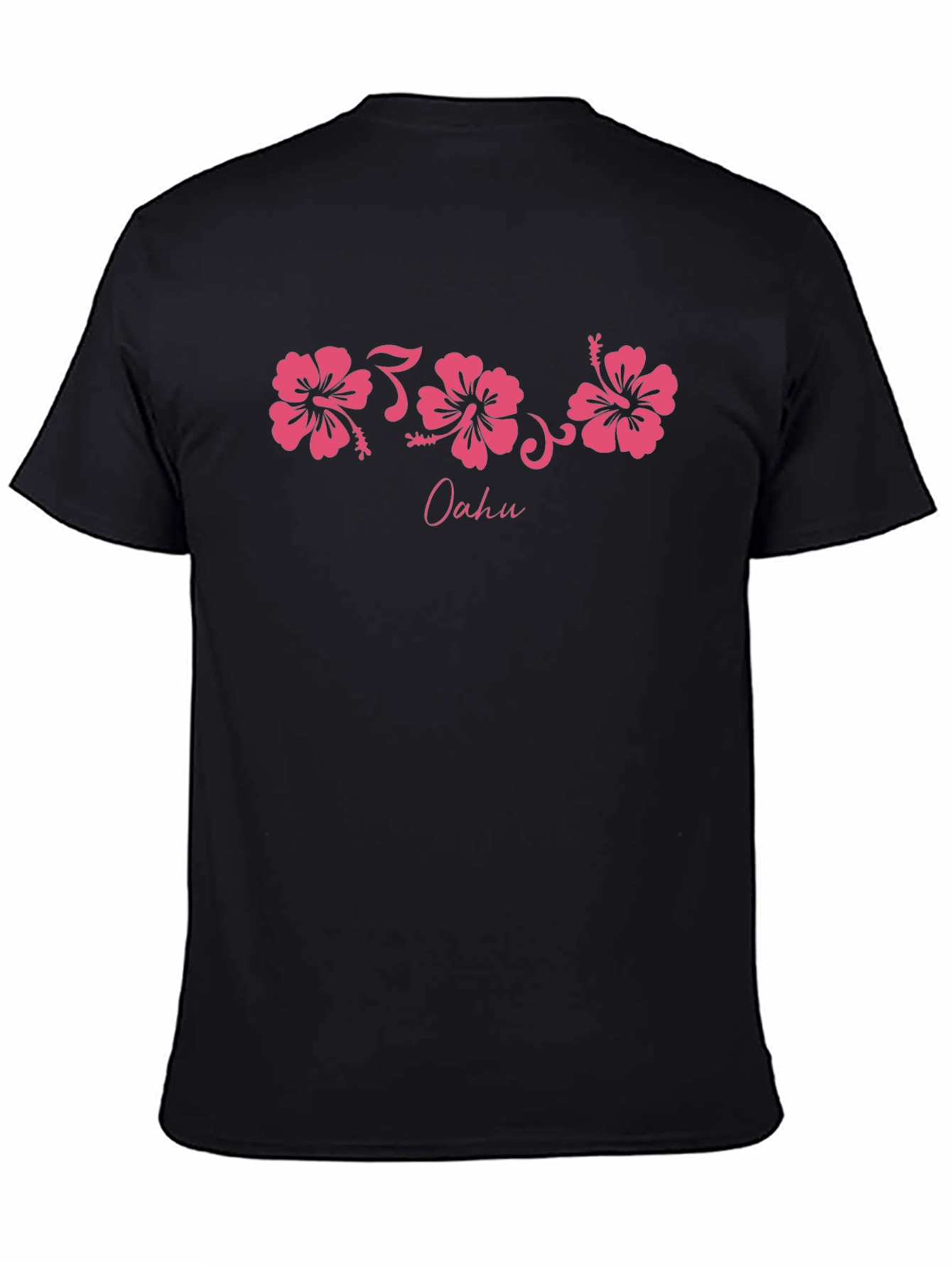 Oahu Pink Hibiscus Flower Graphic Black T-Shirt