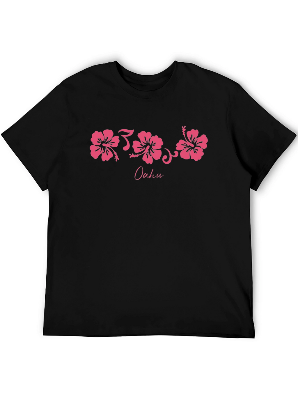 Oahu Pink Hibiscus Flower Graphic Black T-Shirt