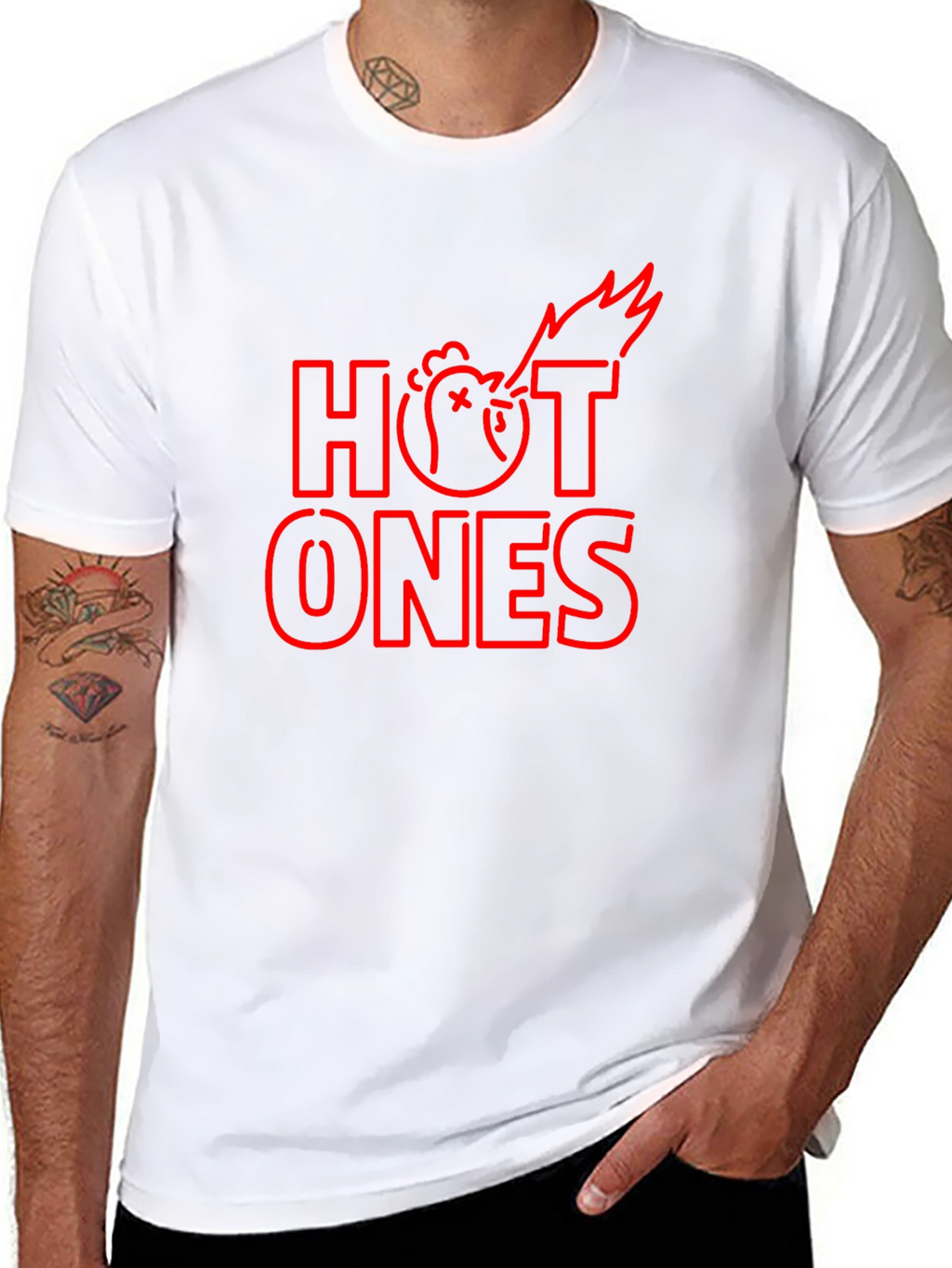 Hot Ones Graphic Tee - Spicy Chicken Design