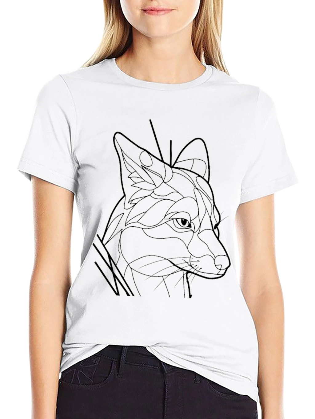 Fox Line Art Graphic Tee - Black