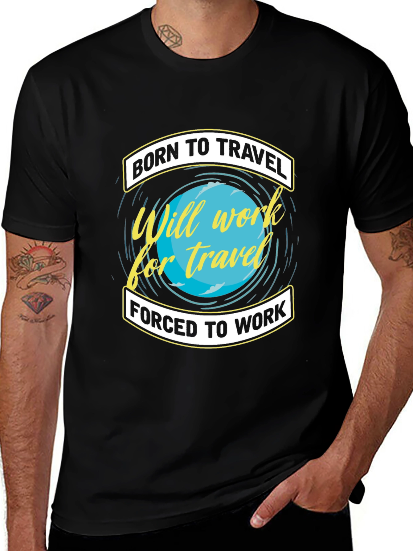 Born To Travel Black Graphic T-Shirt