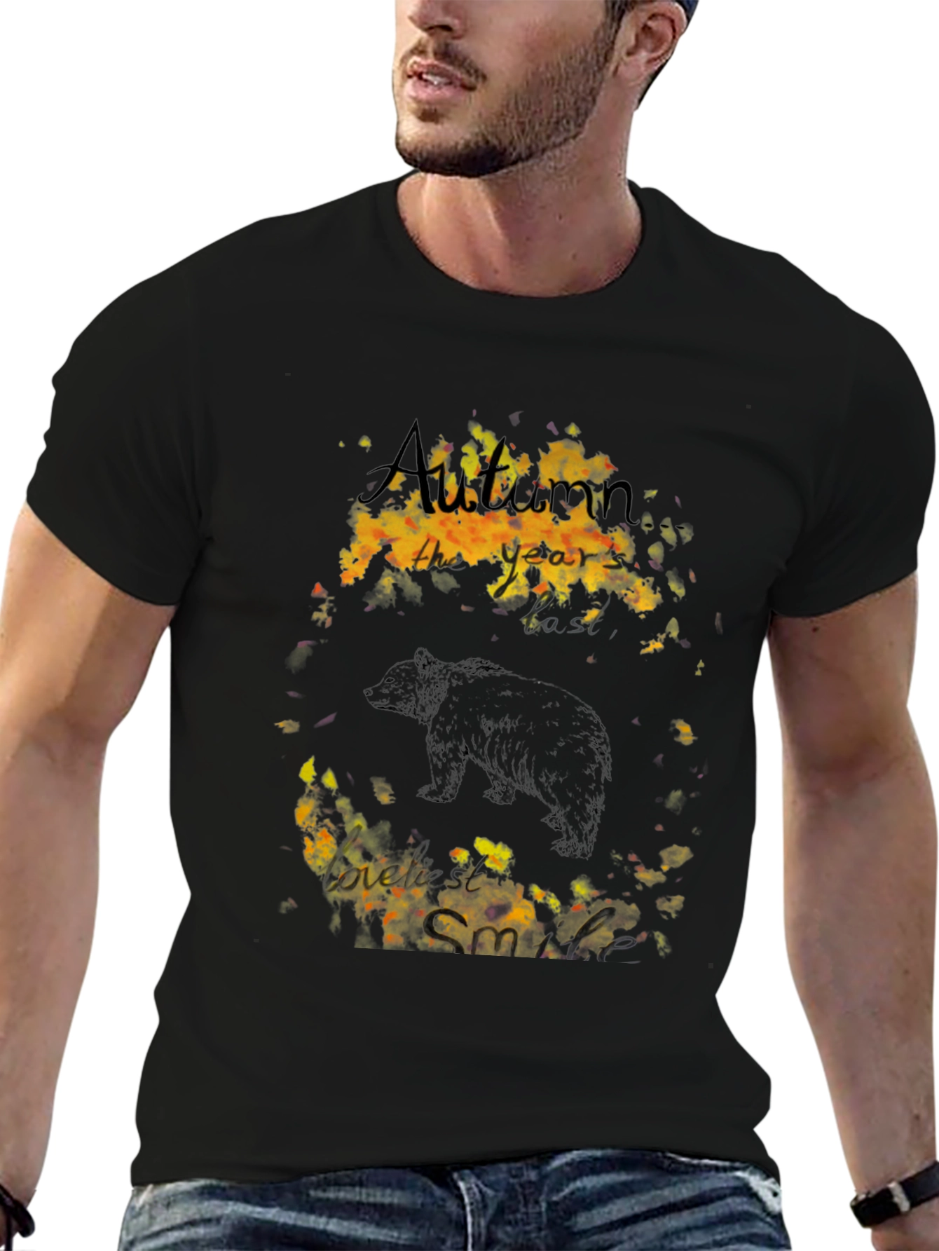 Autumn Bear Graphic Tee - Black