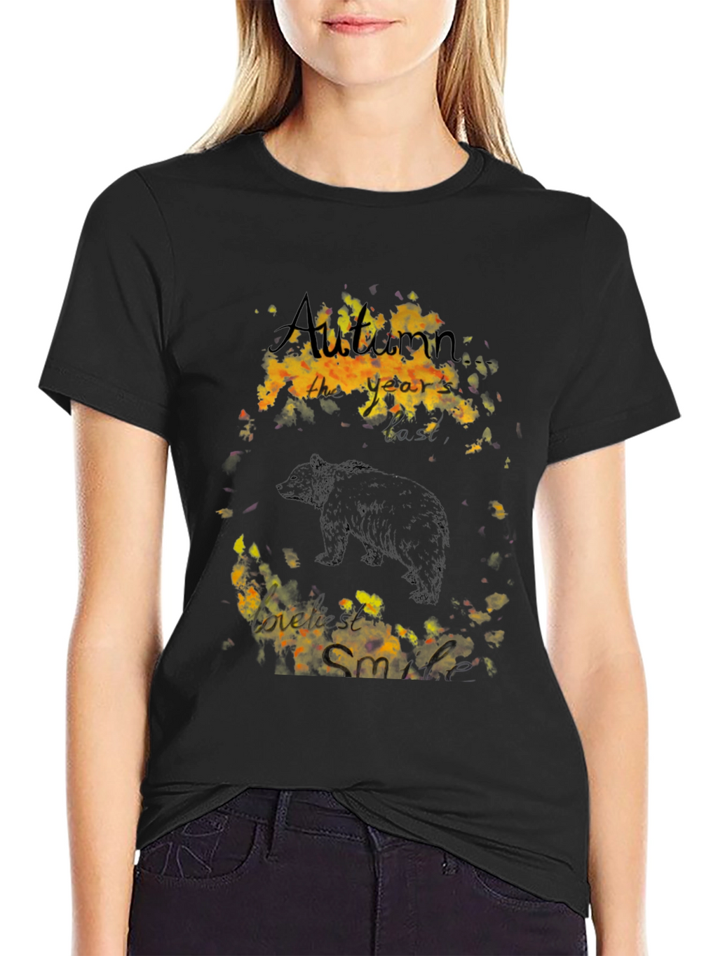 Autumn Bear Graphic Tee - Black