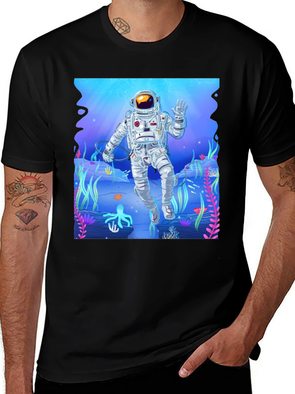 Astronaut Ocean Graphic Tee - Black Casual T-Shirt