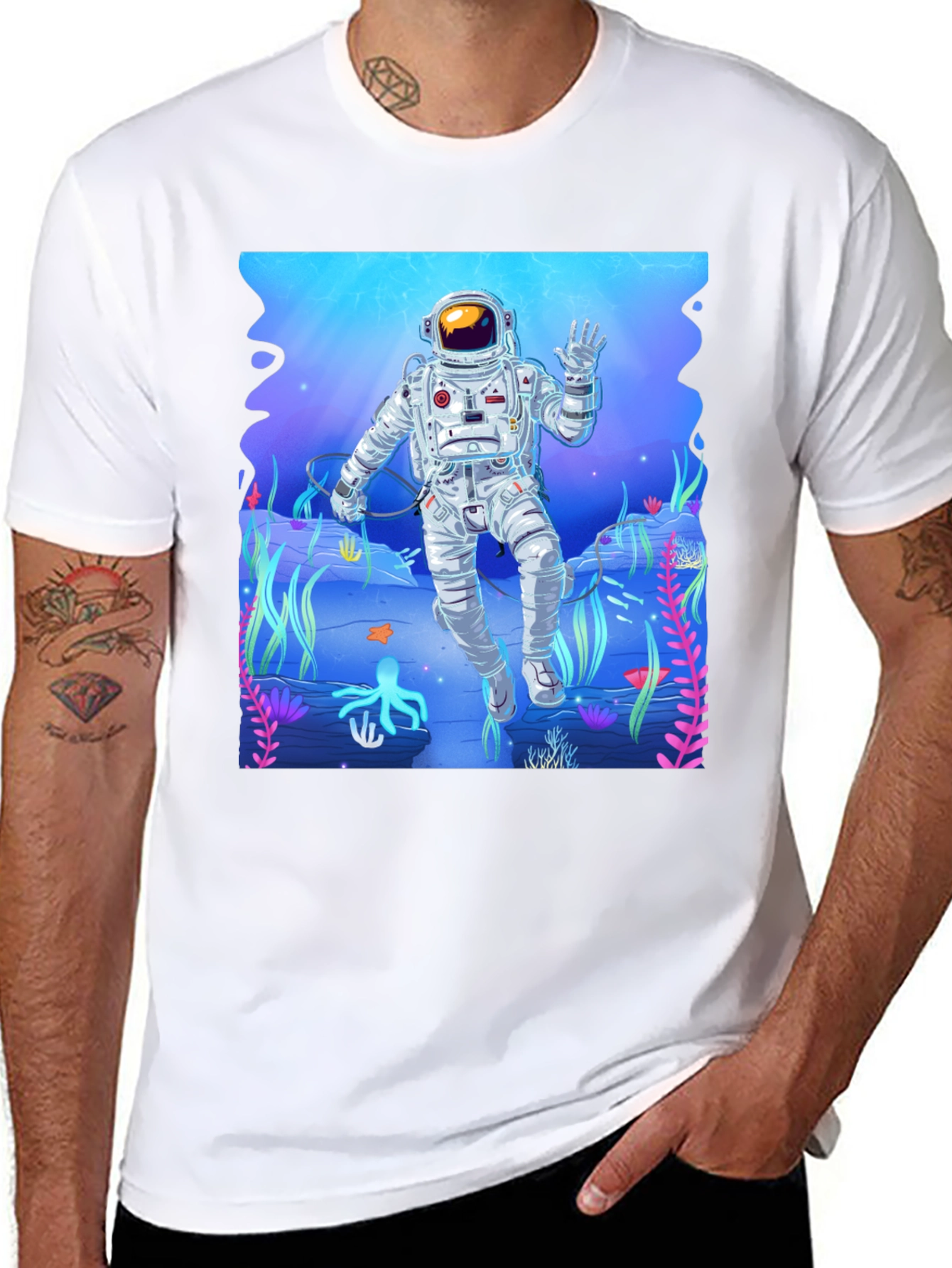 Astronaut Ocean Graphic Tee - Black Casual T-Shirt