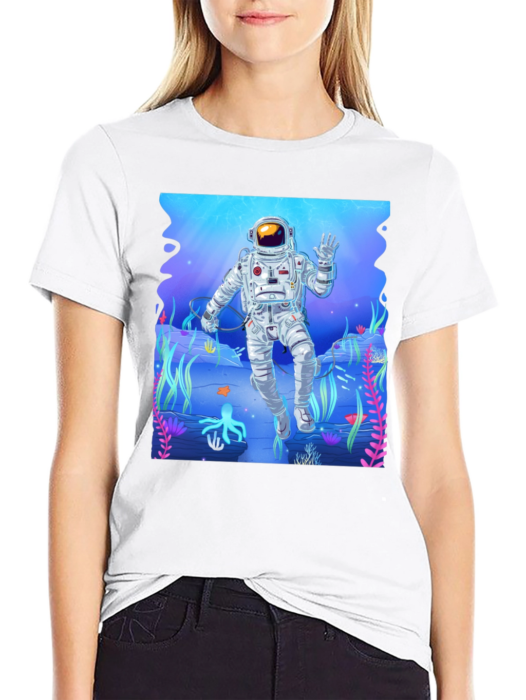 Astronaut Ocean Graphic Tee - Black Casual T-Shirt
