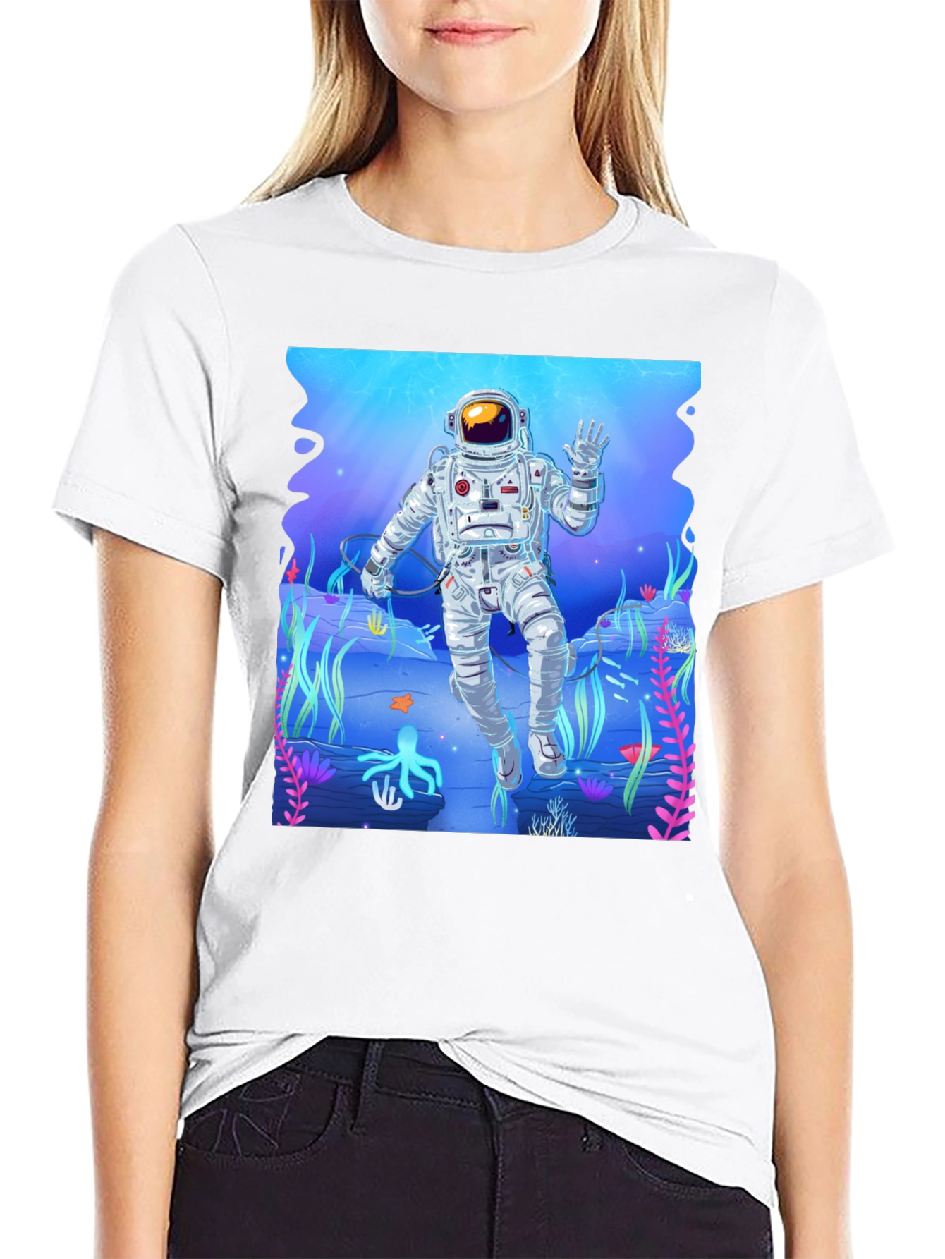 Astronaut Ocean Graphic Tee - Black Casual T-Shirt