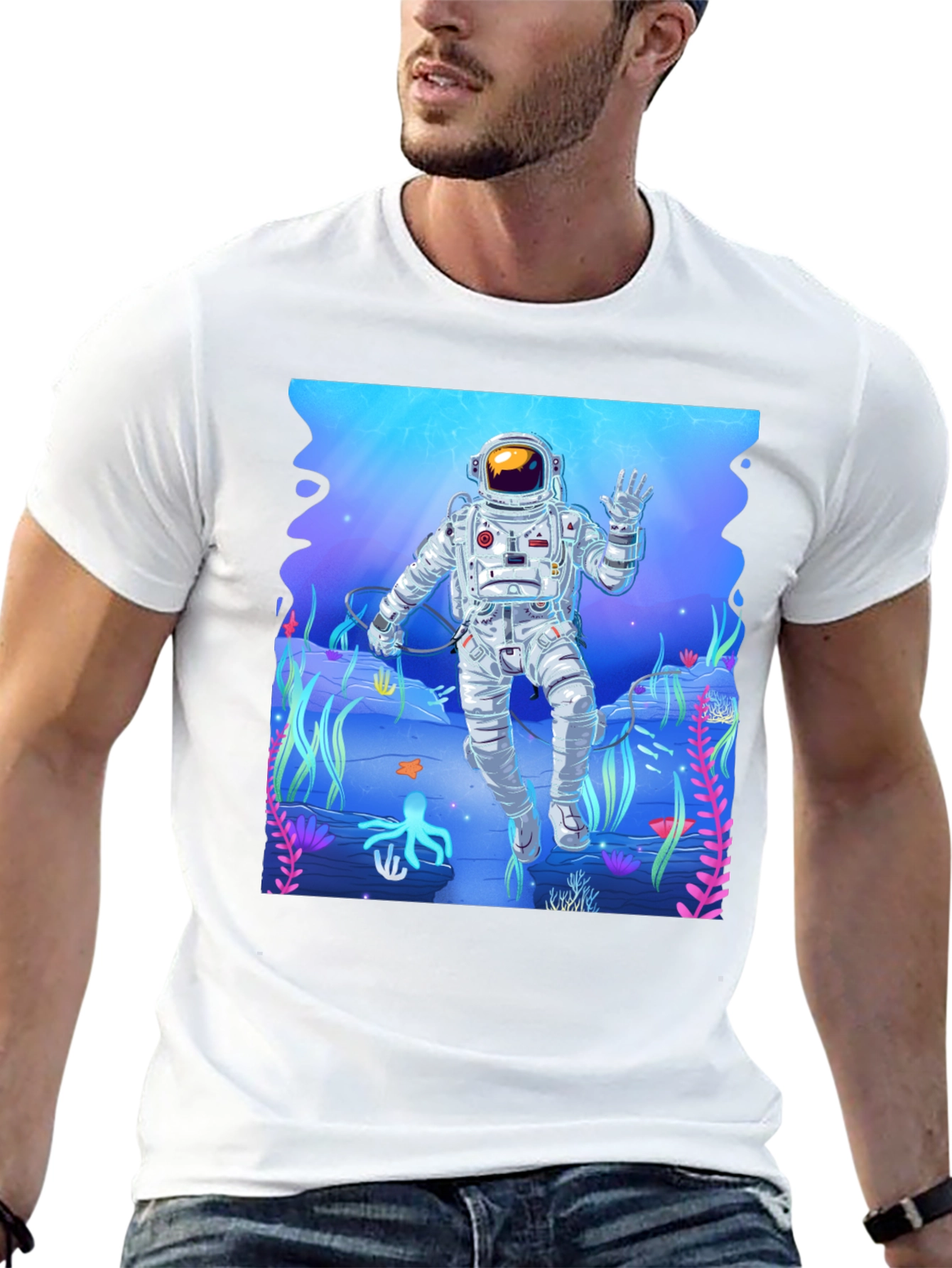 Astronaut Ocean Graphic Tee - Black Casual T-Shirt