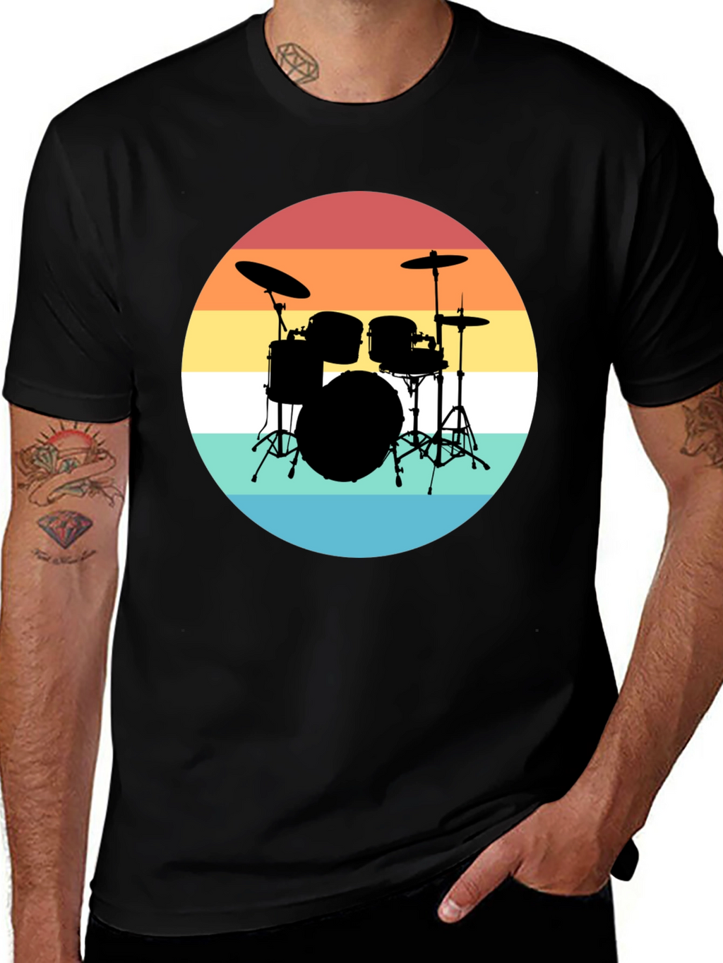 Retro Drum Set Black T-Shirt
