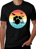 Retro Drum Set Black T-Shirt