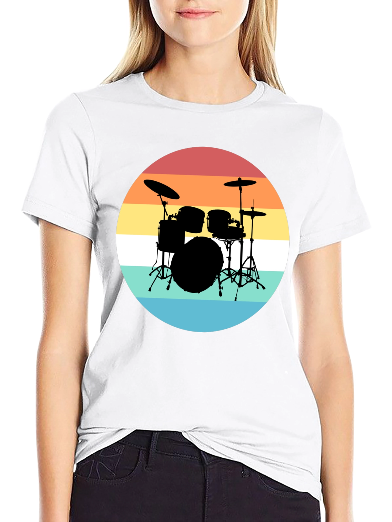 Retro Drum Set Black T-Shirt