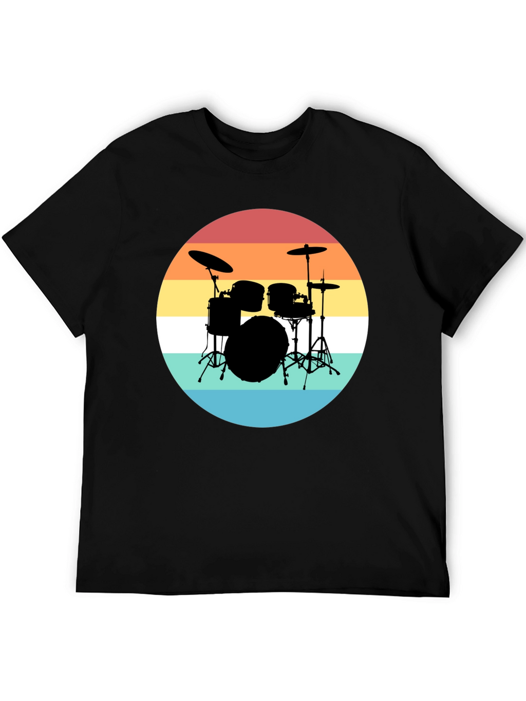 Retro Drum Set Black T-Shirt