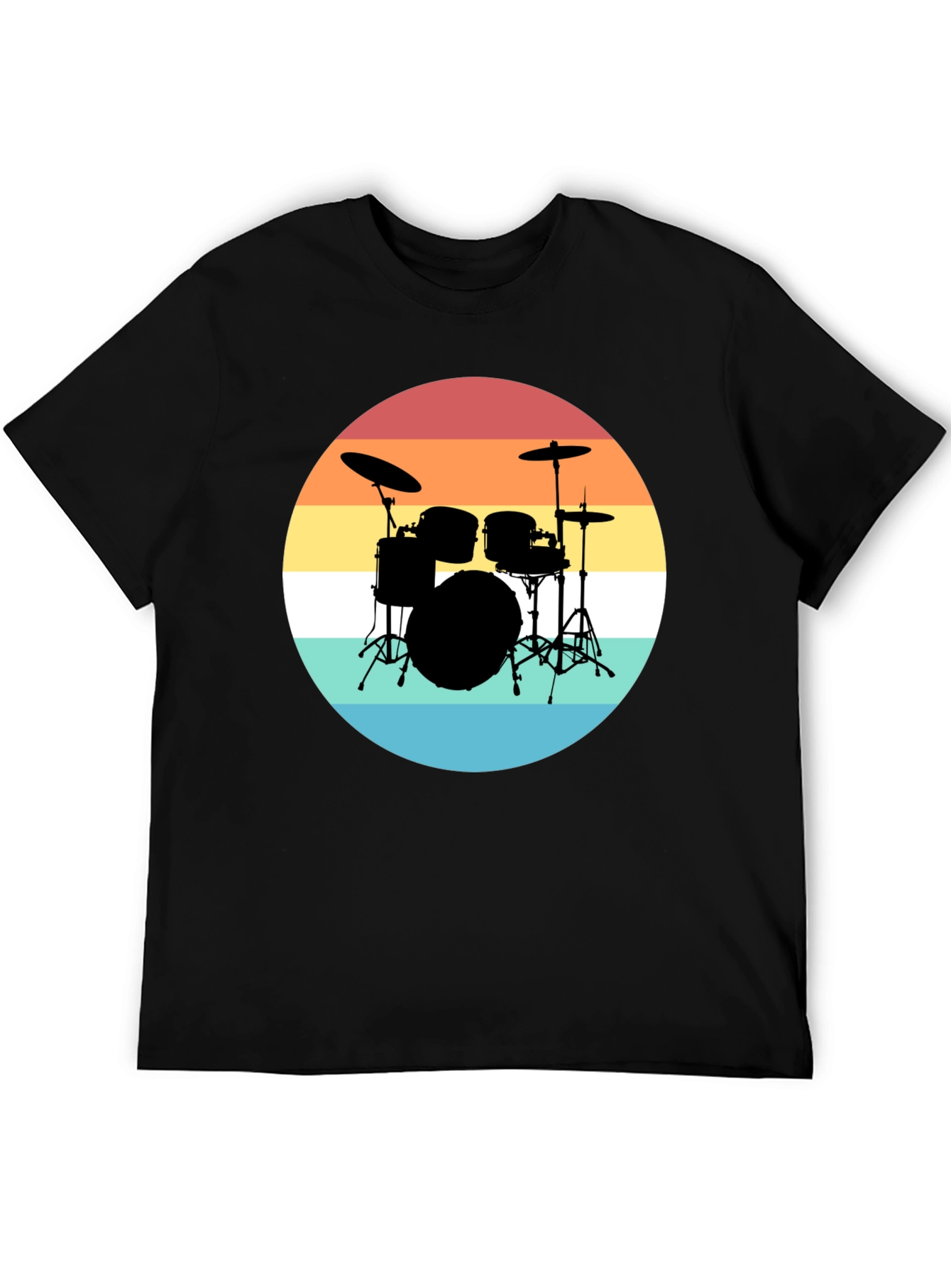 Retro Drum Set Black T-Shirt