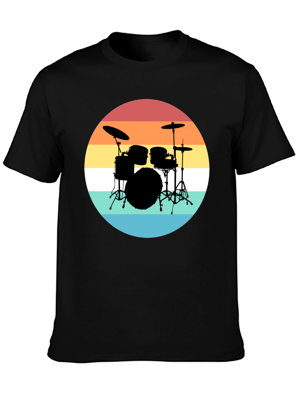 Retro Drum Set Black T-Shirt