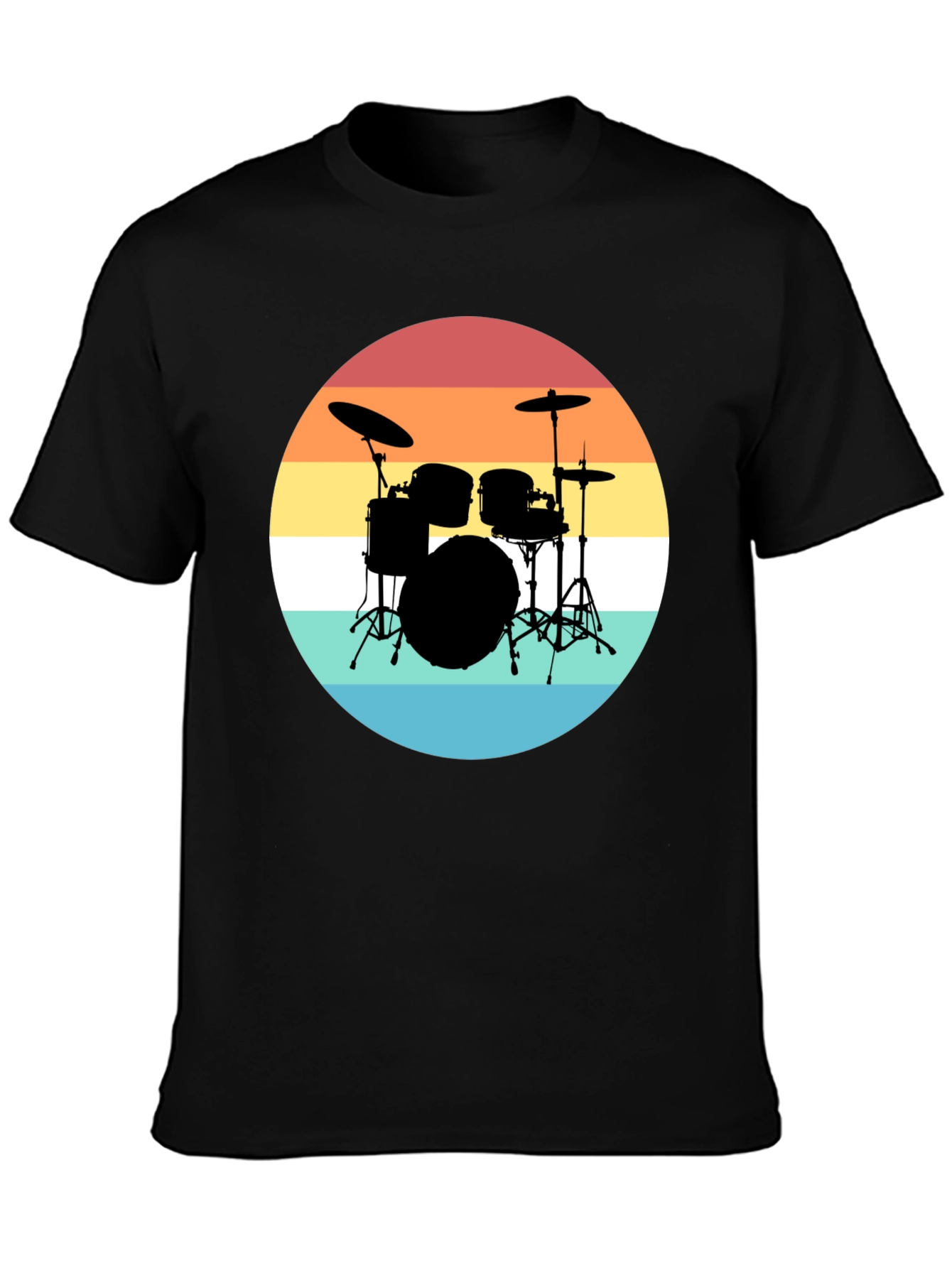 Retro Drum Set Black T-Shirt