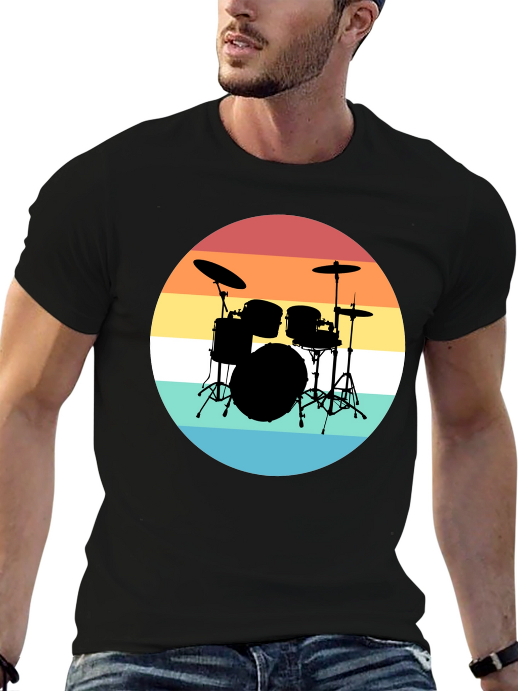 Retro Drum Set Black T-Shirt