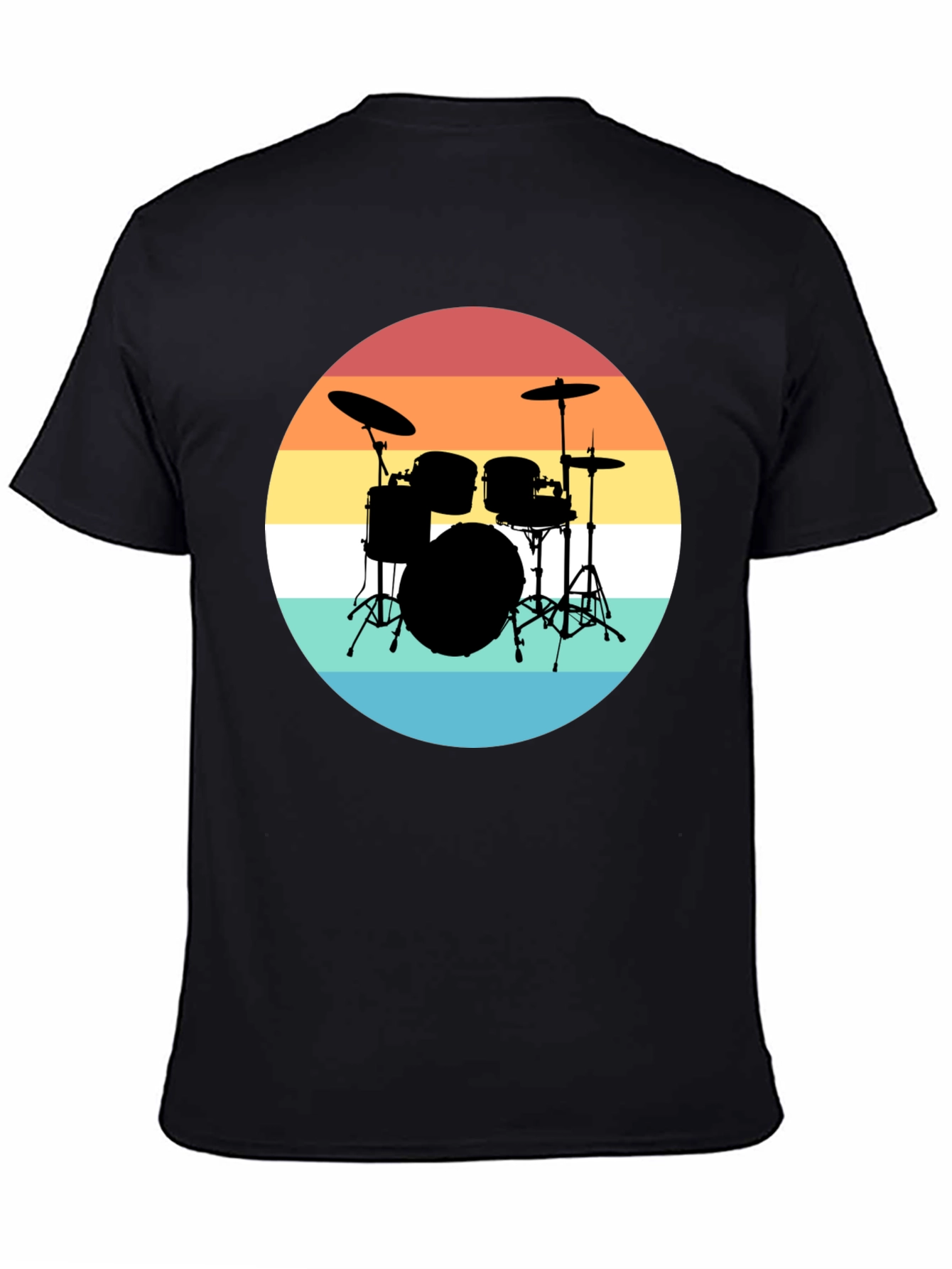 Retro Drum Set Black T-Shirt