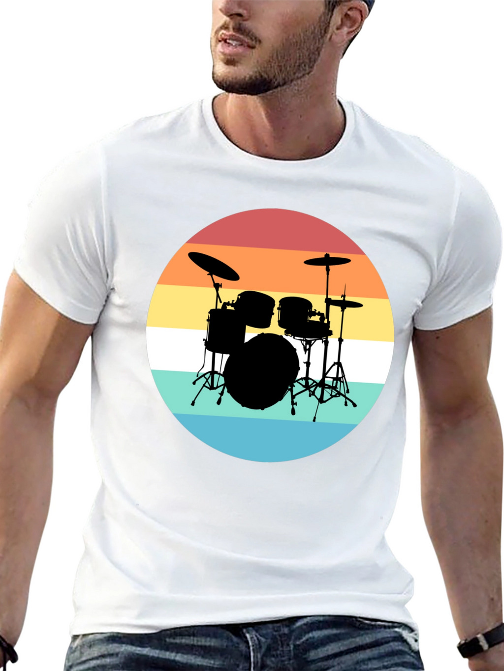 Retro Drum Set Black T-Shirt