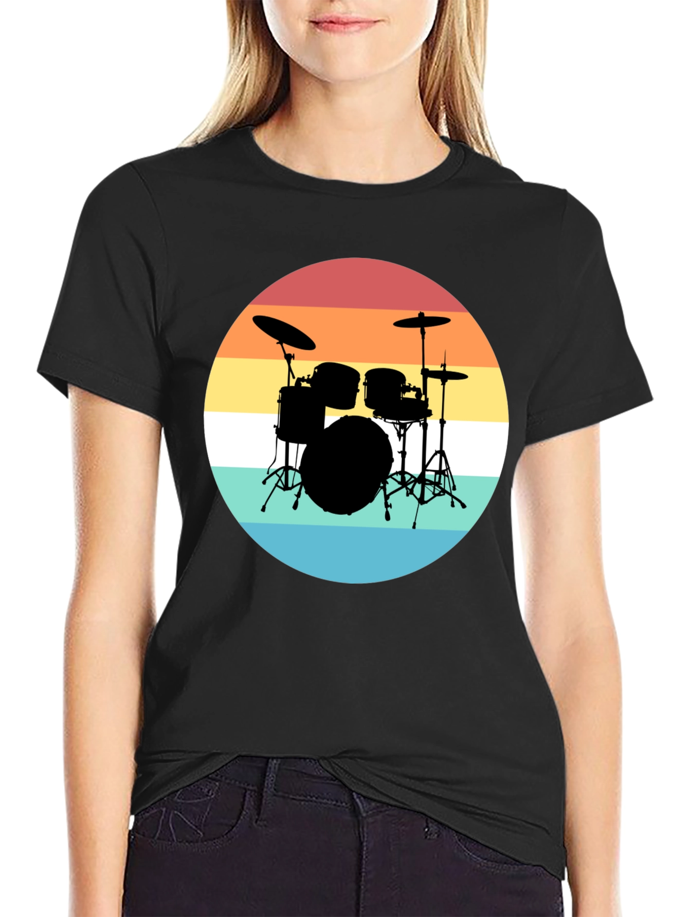 Retro Drum Set Black T-Shirt