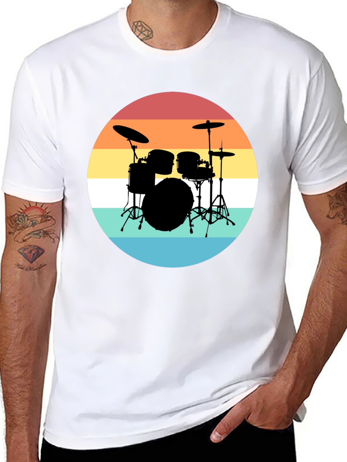 Retro Drum Set Black T-Shirt