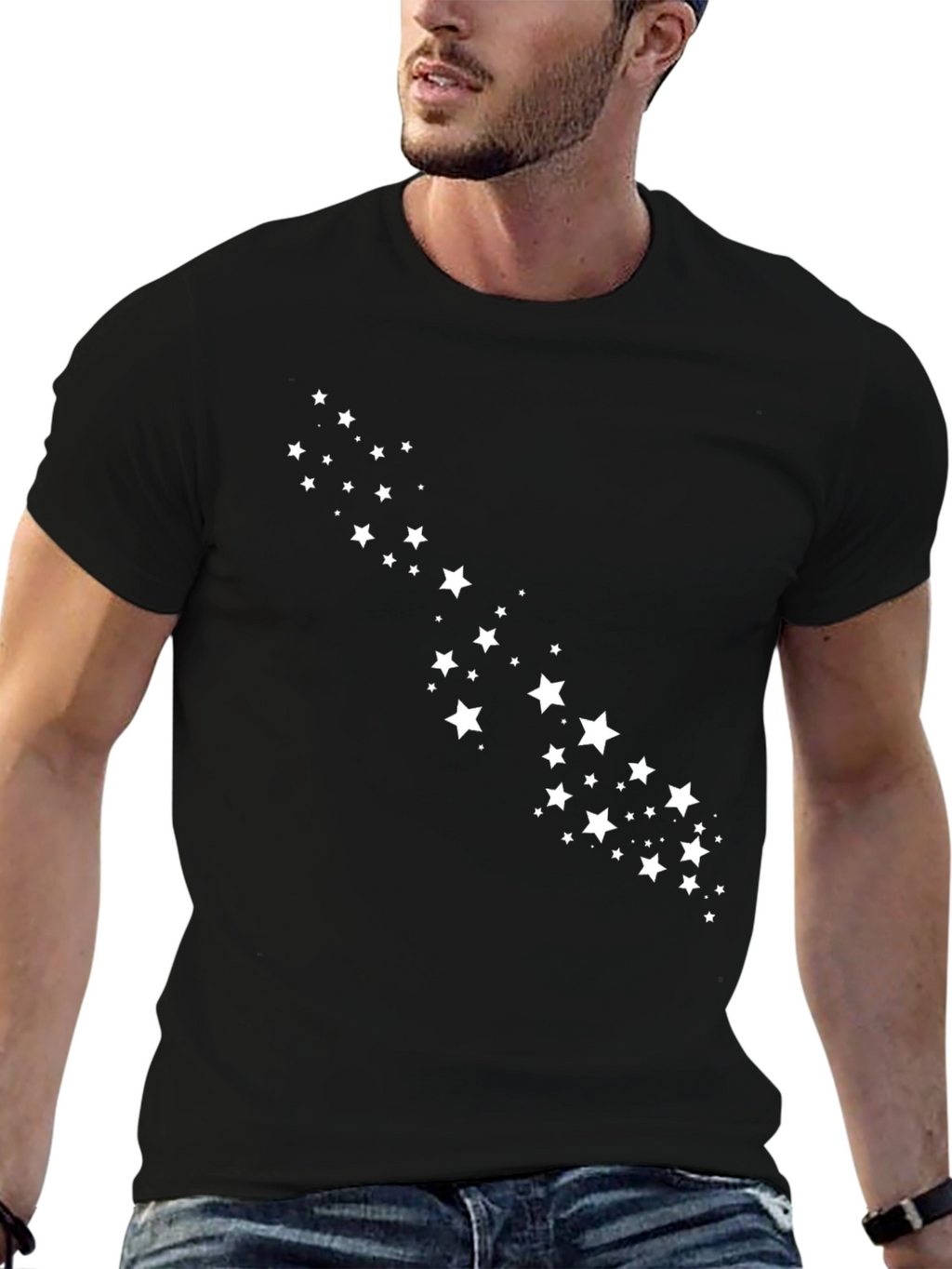 Mens Black Tee with Star Design