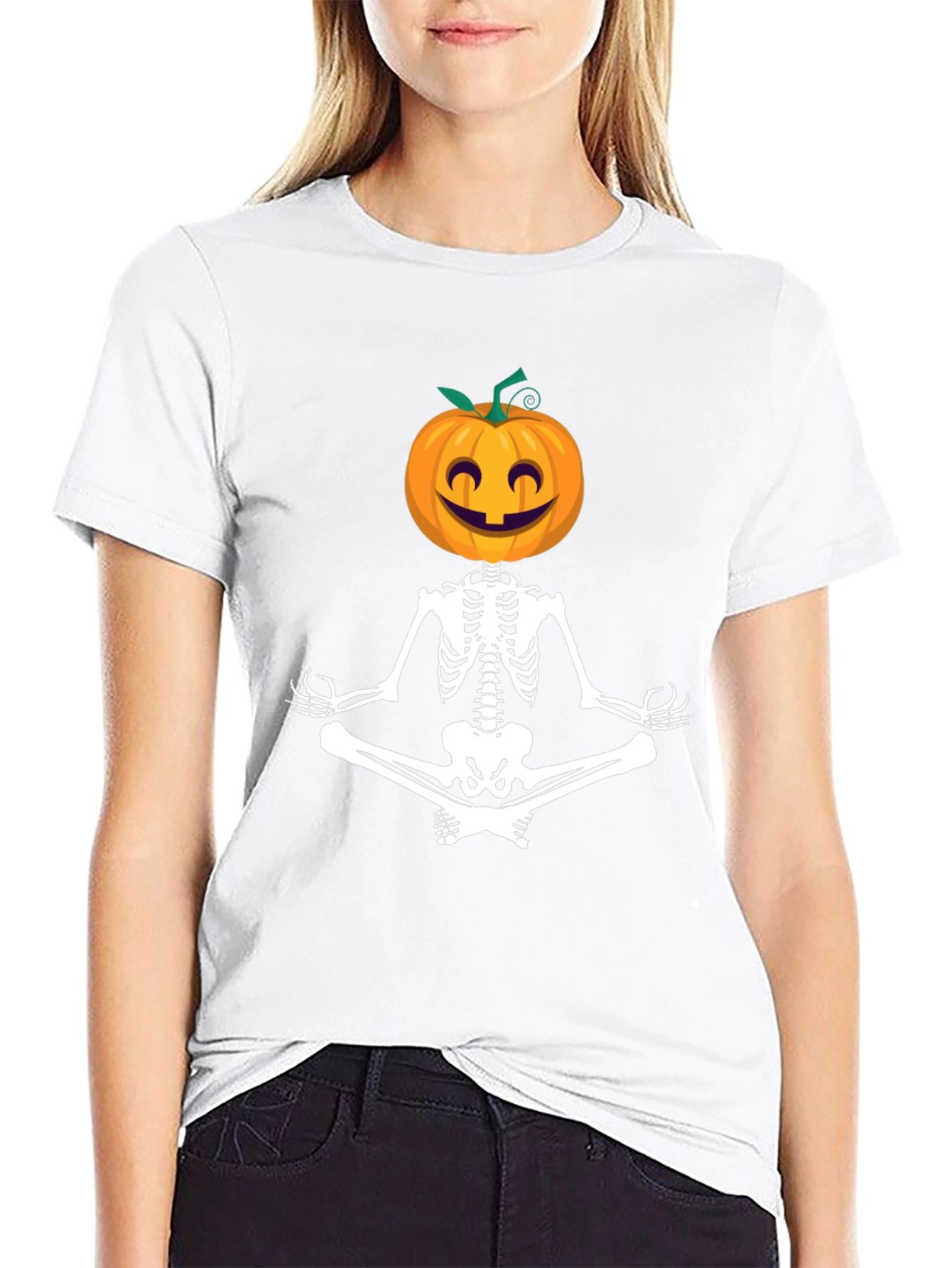 Halloween Skeleton Pumpkin Meditation T-Shirt