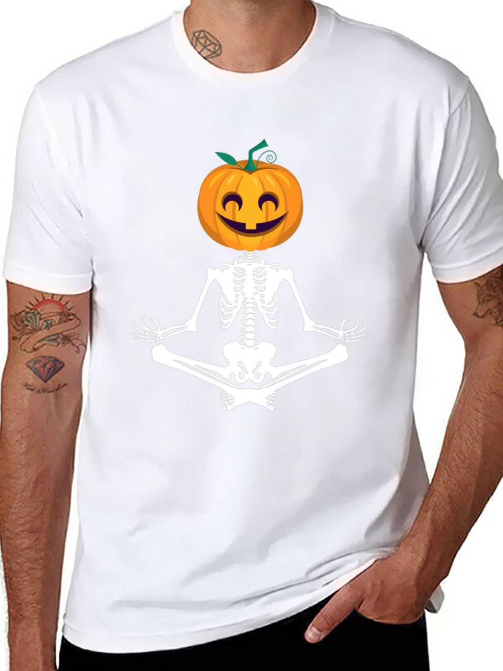 Halloween Skeleton Pumpkin Meditation T-Shirt