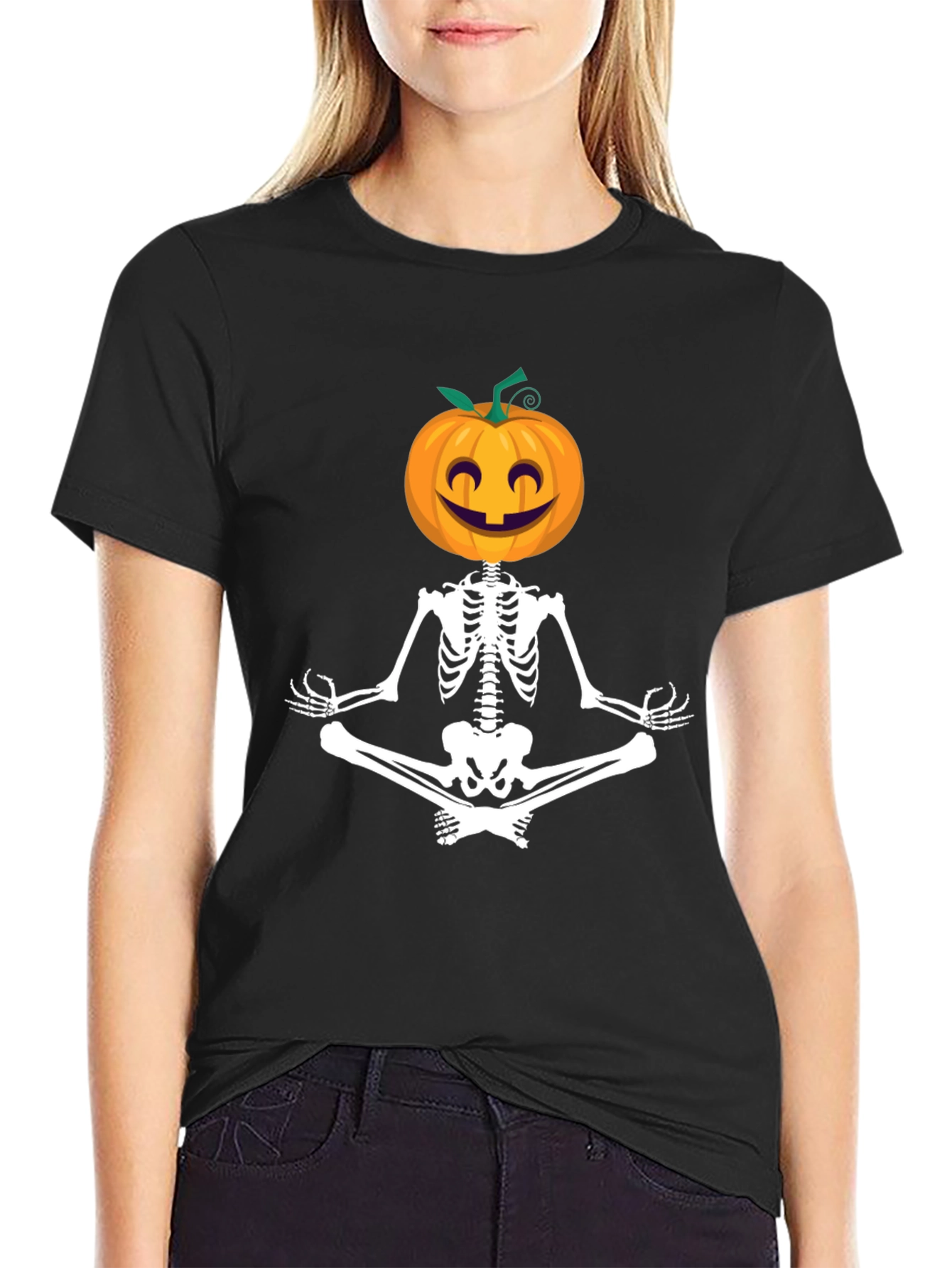 Halloween Skeleton Pumpkin Meditation T-Shirt