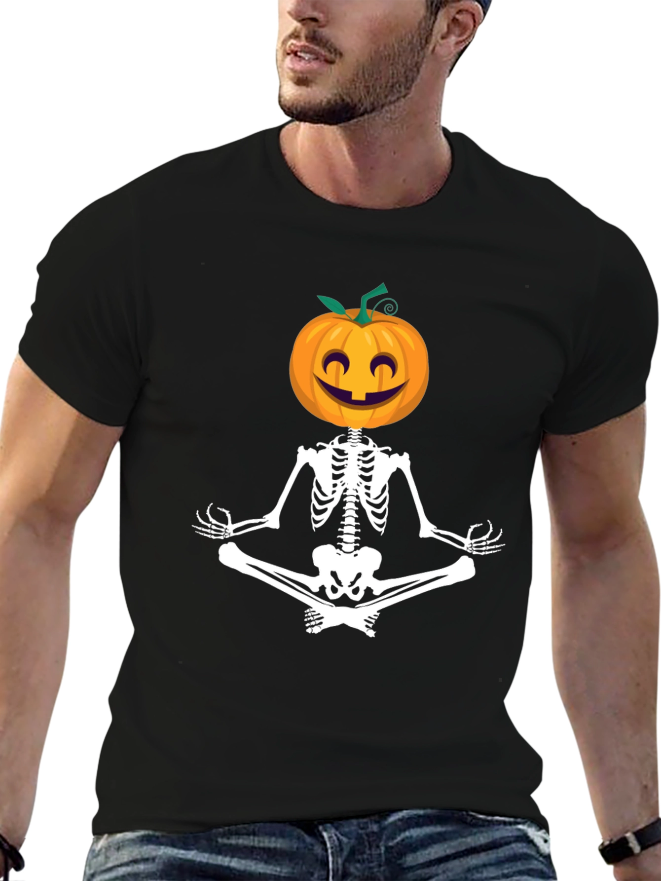 Halloween Skeleton Pumpkin Meditation T-Shirt