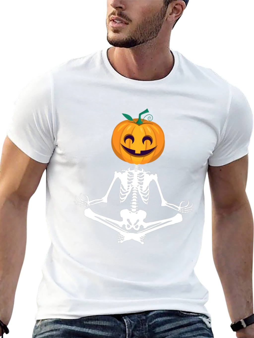 Halloween Skeleton Pumpkin Meditation T-Shirt