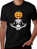 Halloween Skeleton Pumpkin Meditation T-Shirt