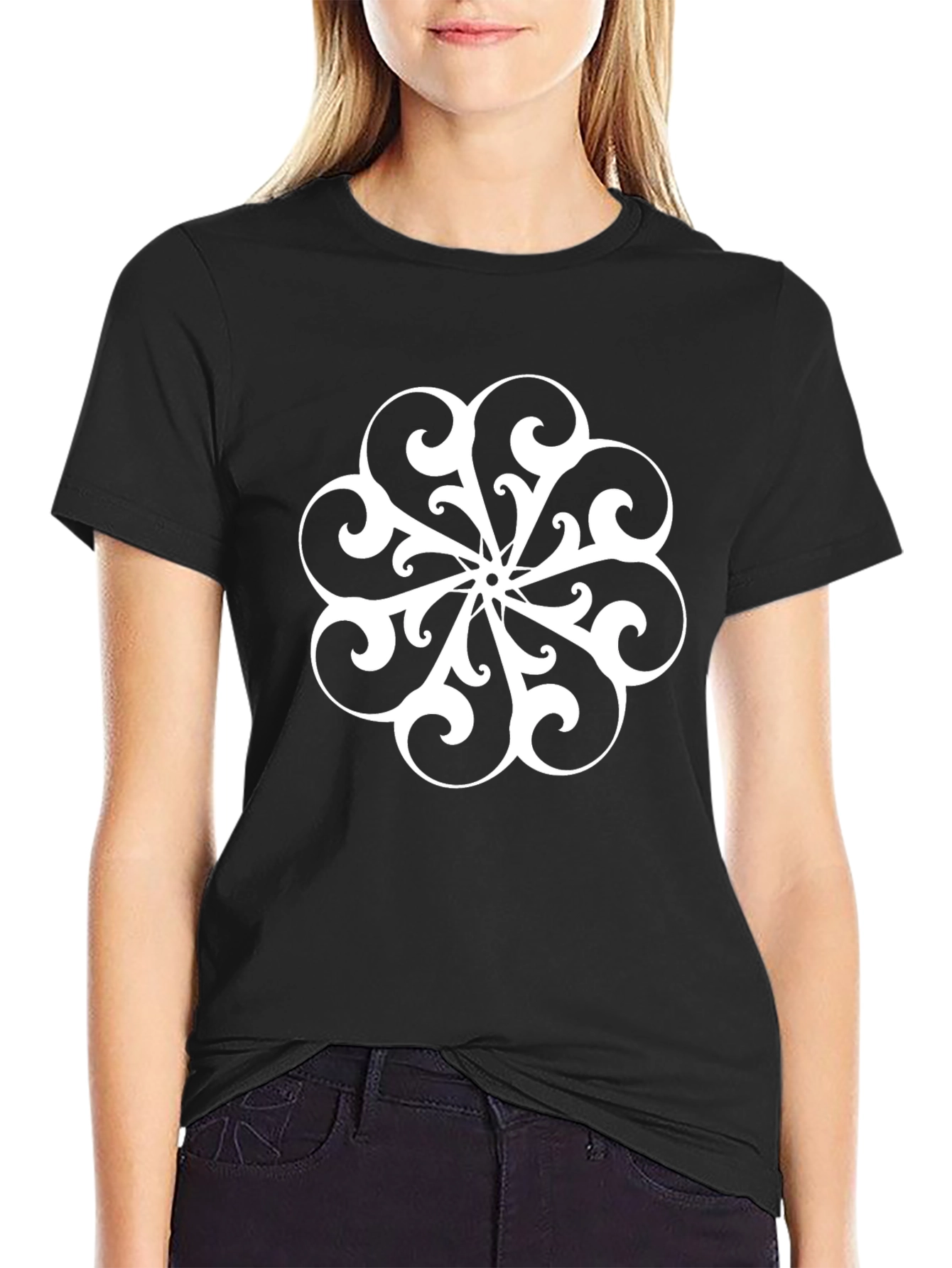 Tribal Floral Graphic Print Black T-Shirt