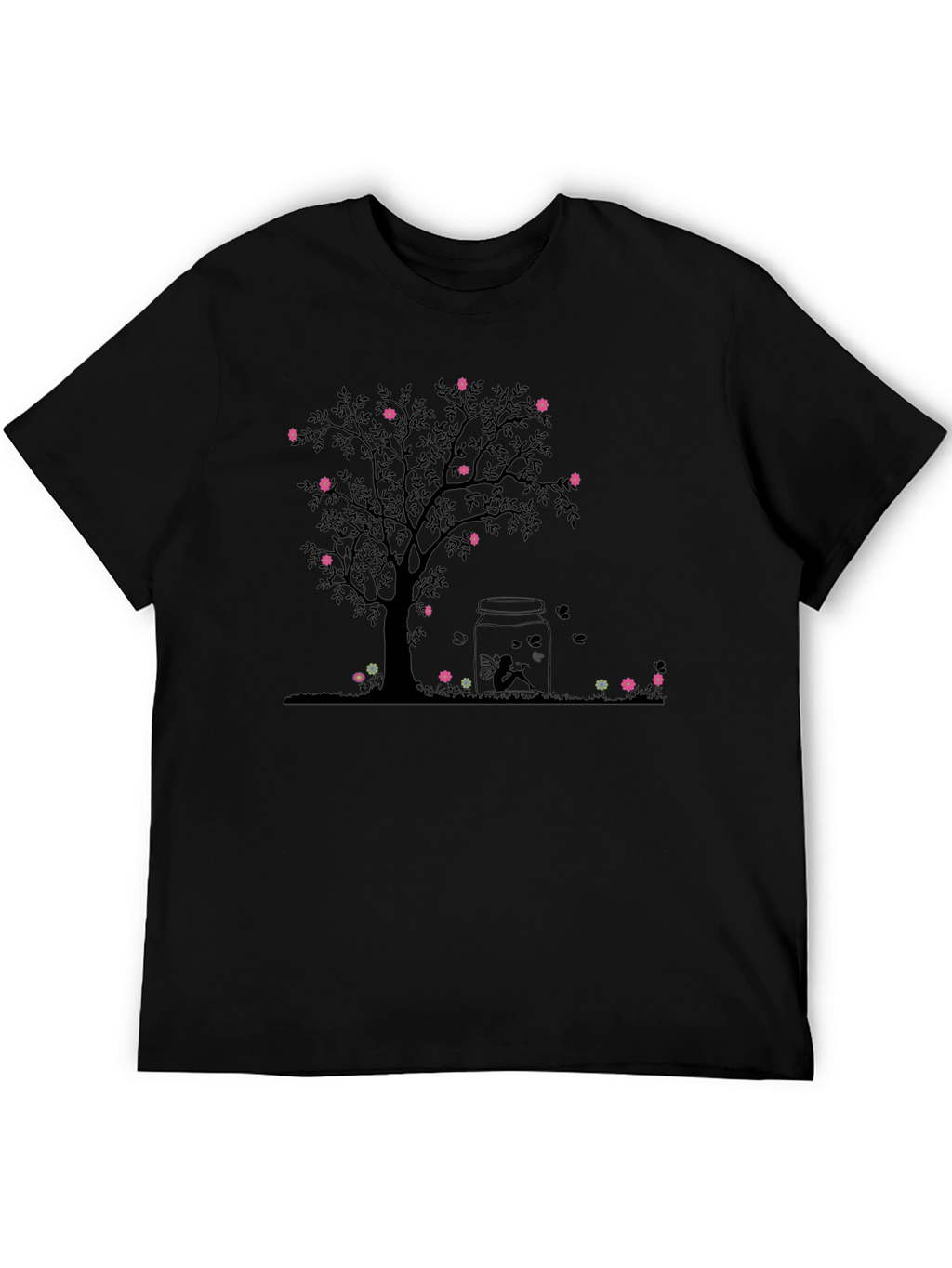 Floral Tree Jar Graphic Tee - Black