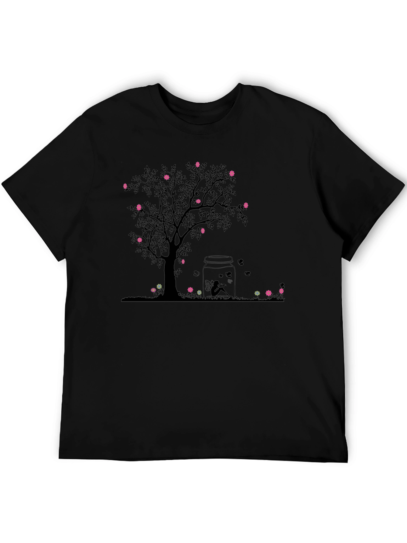 Floral Tree Jar Graphic Tee - Black