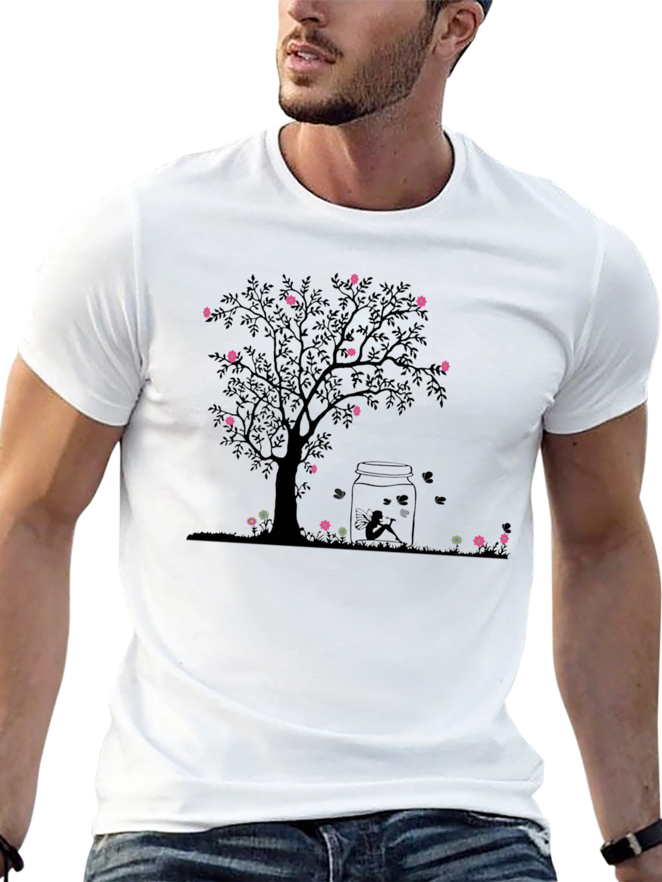 Floral Tree Jar Graphic Tee - Black