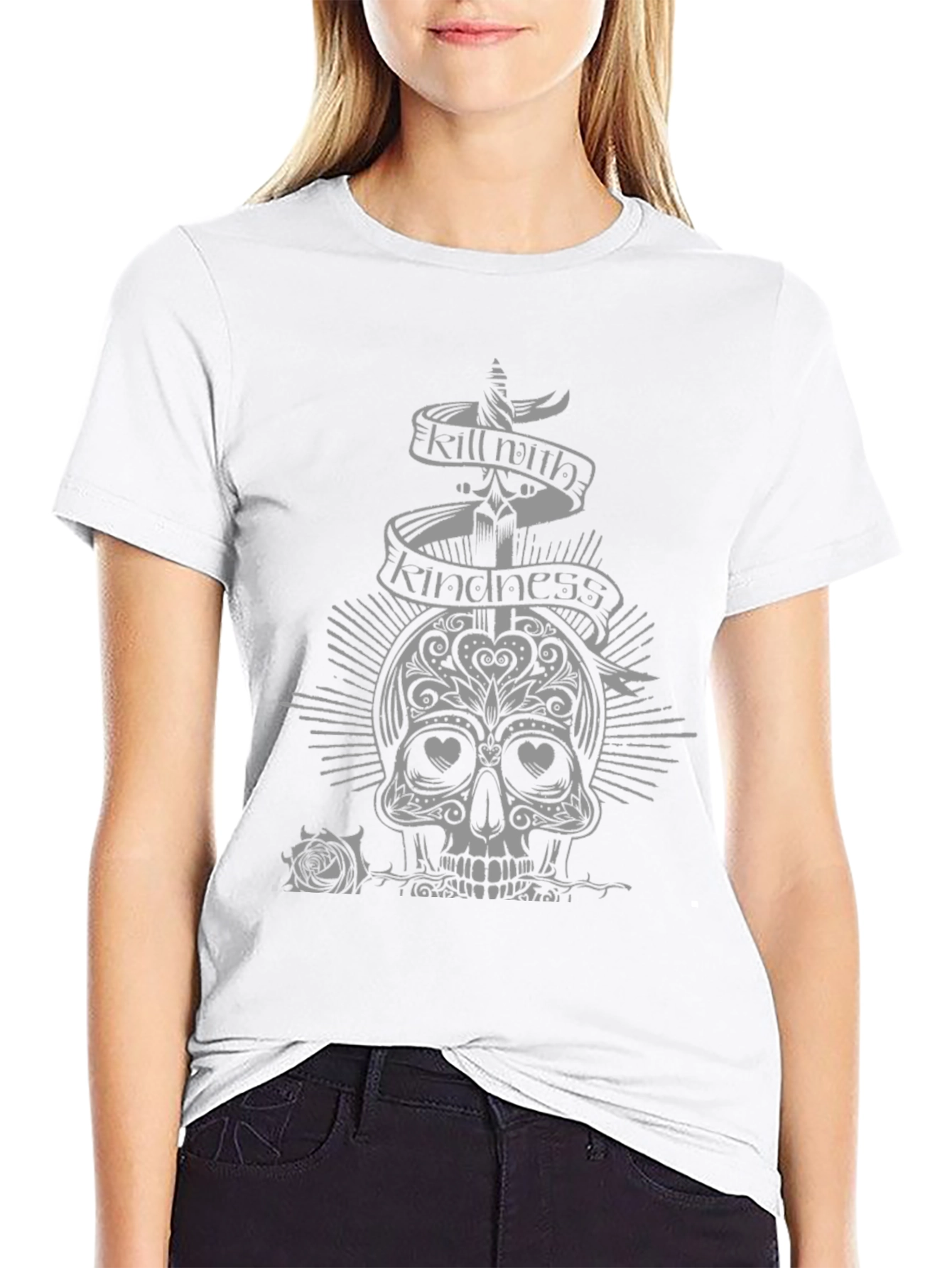 Kill with Kindness Skull Graphic T-Shirt