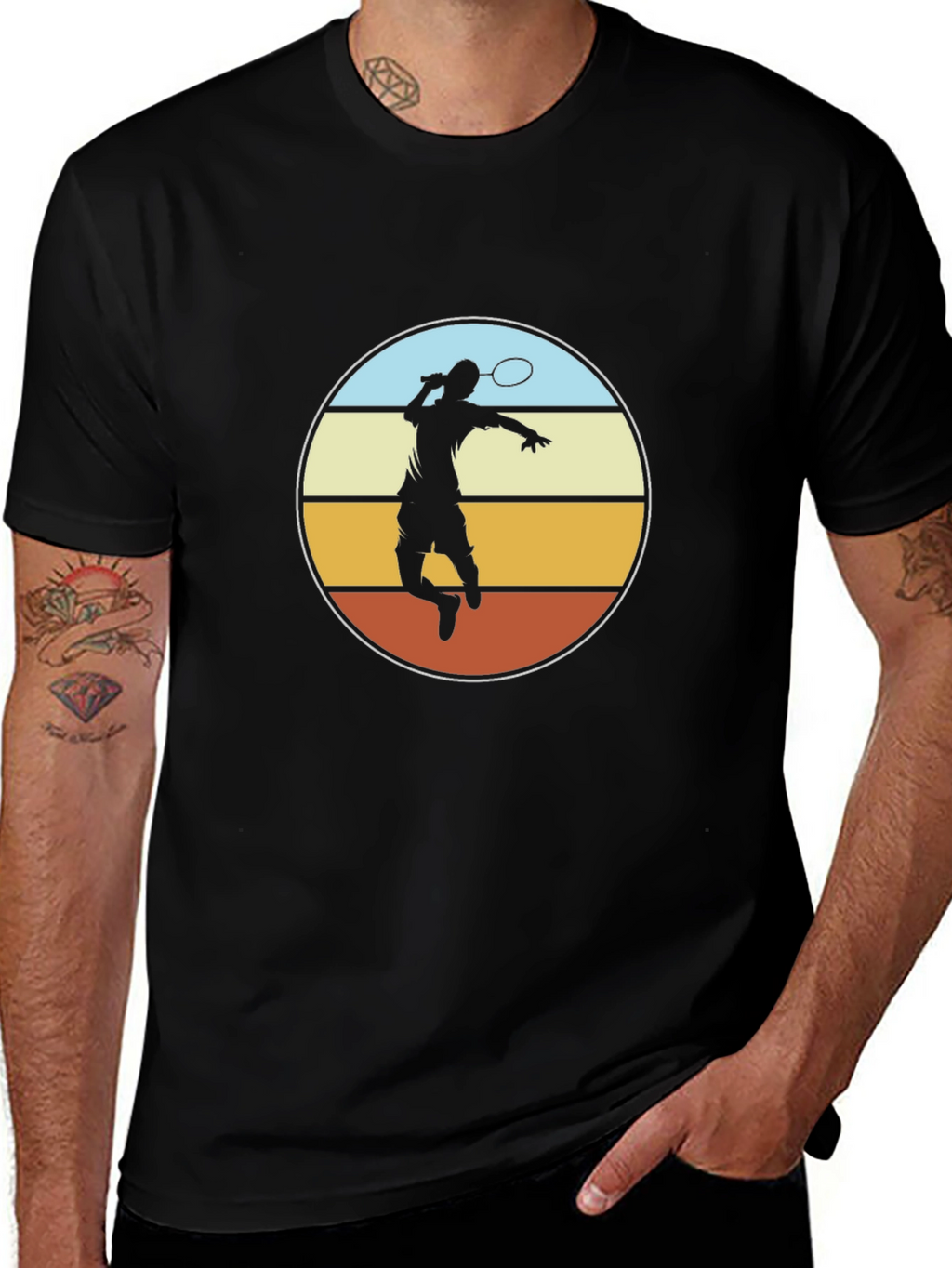 Badminton Player Graphic Tee - Retro Style Design