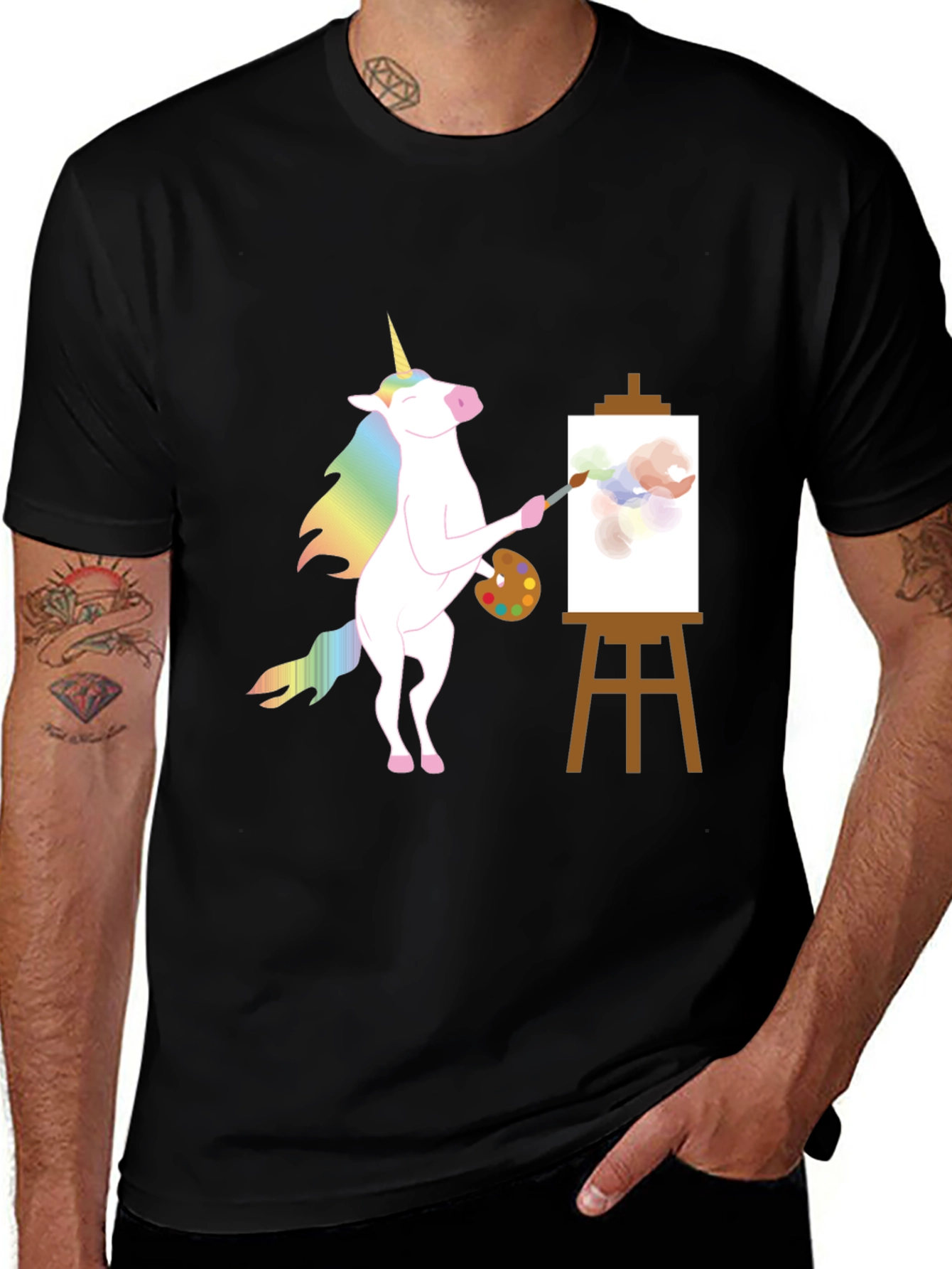 Unicorn Artist Graphic Tee - Mens Black T-Shirt